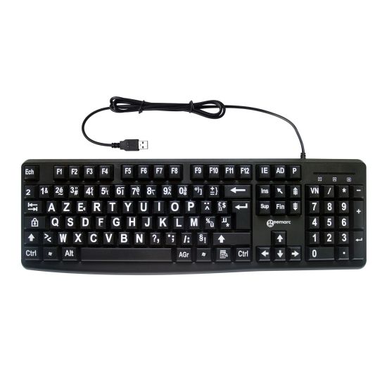 zeevruchten Cadeau Ambacht Zwart toetsenbord voor senioren met contrasterende toetsen en witte letters